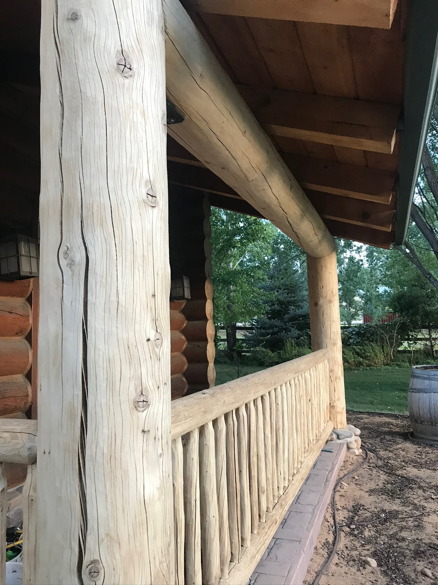 Log home refinishing utah sanded round logs with milled log railing